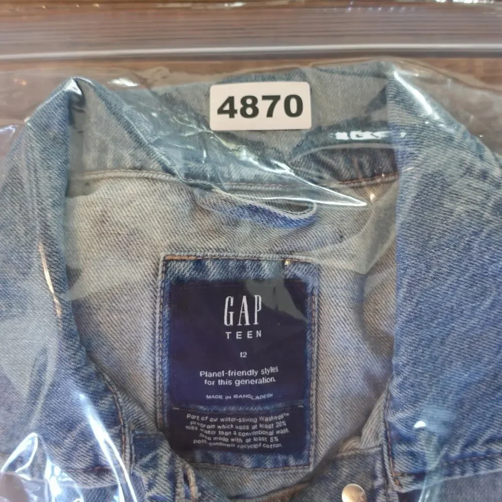 Gap Teen Denim Jacket Unisex‎ 12 Blue Washwell Trucker Jean Planet Friendly